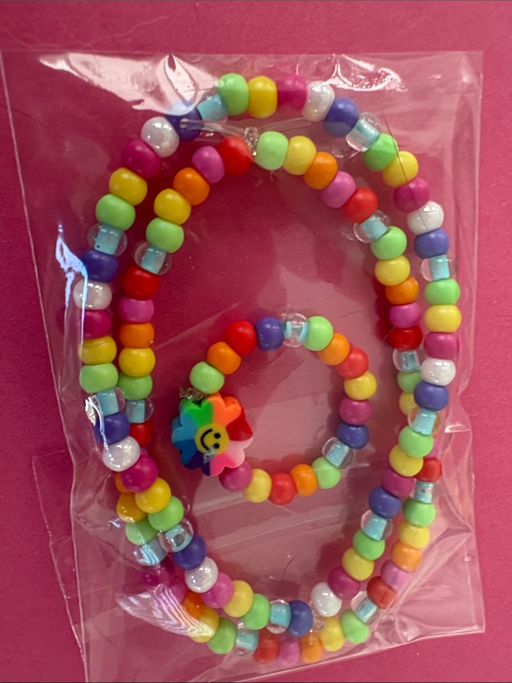Multicolor Beaded ring & Bracelet Set - Fun Rainbow Accessory